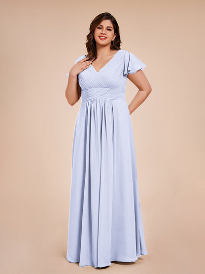 Charlie A-line V Neck Chiffon Plus Size Bridesmaid Dresses