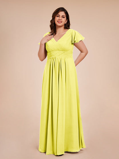 Charlie A-line V Neck Chiffon Plus Size Bridesmaid Dresses