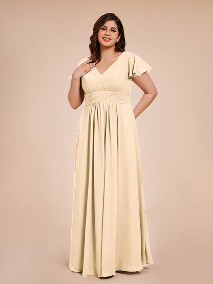 Charlie A-line V Neck Chiffon Plus Size Bridesmaid Dresses