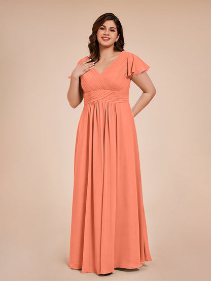 Charlie A-line V Neck Chiffon Plus Size Bridesmaid Dresses