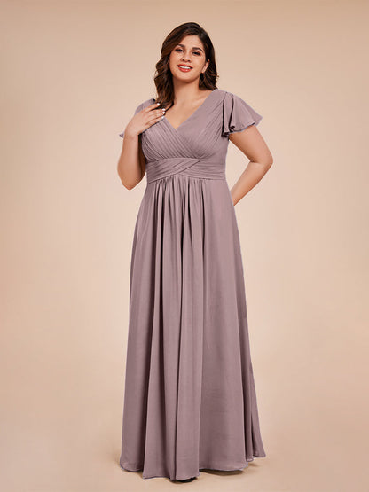 Charlie A-line V Neck Chiffon Plus Size Bridesmaid Dresses