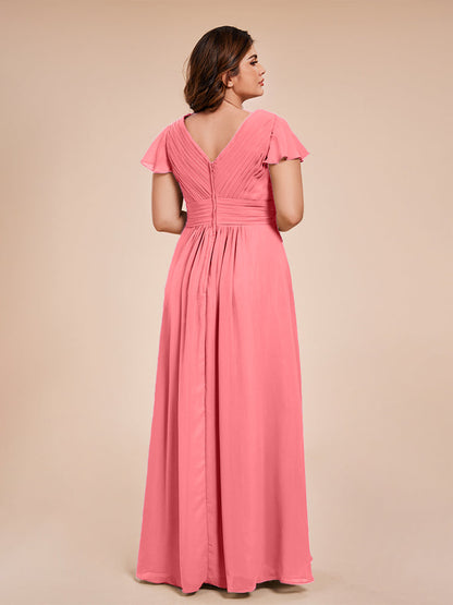 Charlie A-line V Neck Chiffon Plus Size Bridesmaid Dresses