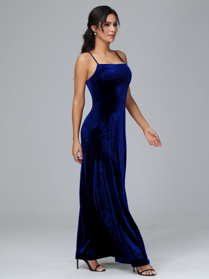 Spaghetti Straps Velvet Bridesmaid Dress With Slit