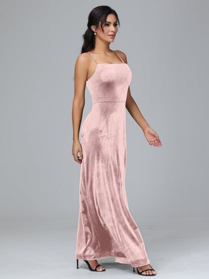 Spaghetti Straps Plus Size Velvet Bridesmaid Dress With Slit
