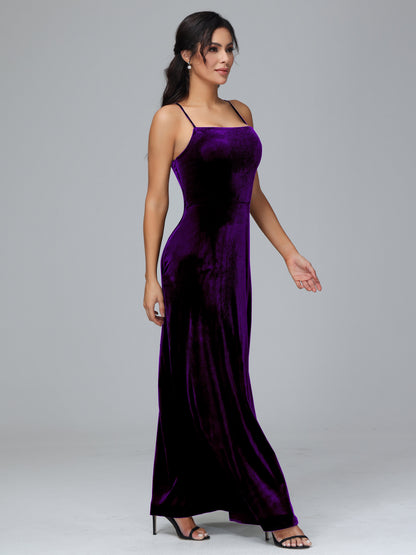Spaghetti Straps Plus Size Velvet Bridesmaid Dress With Slit