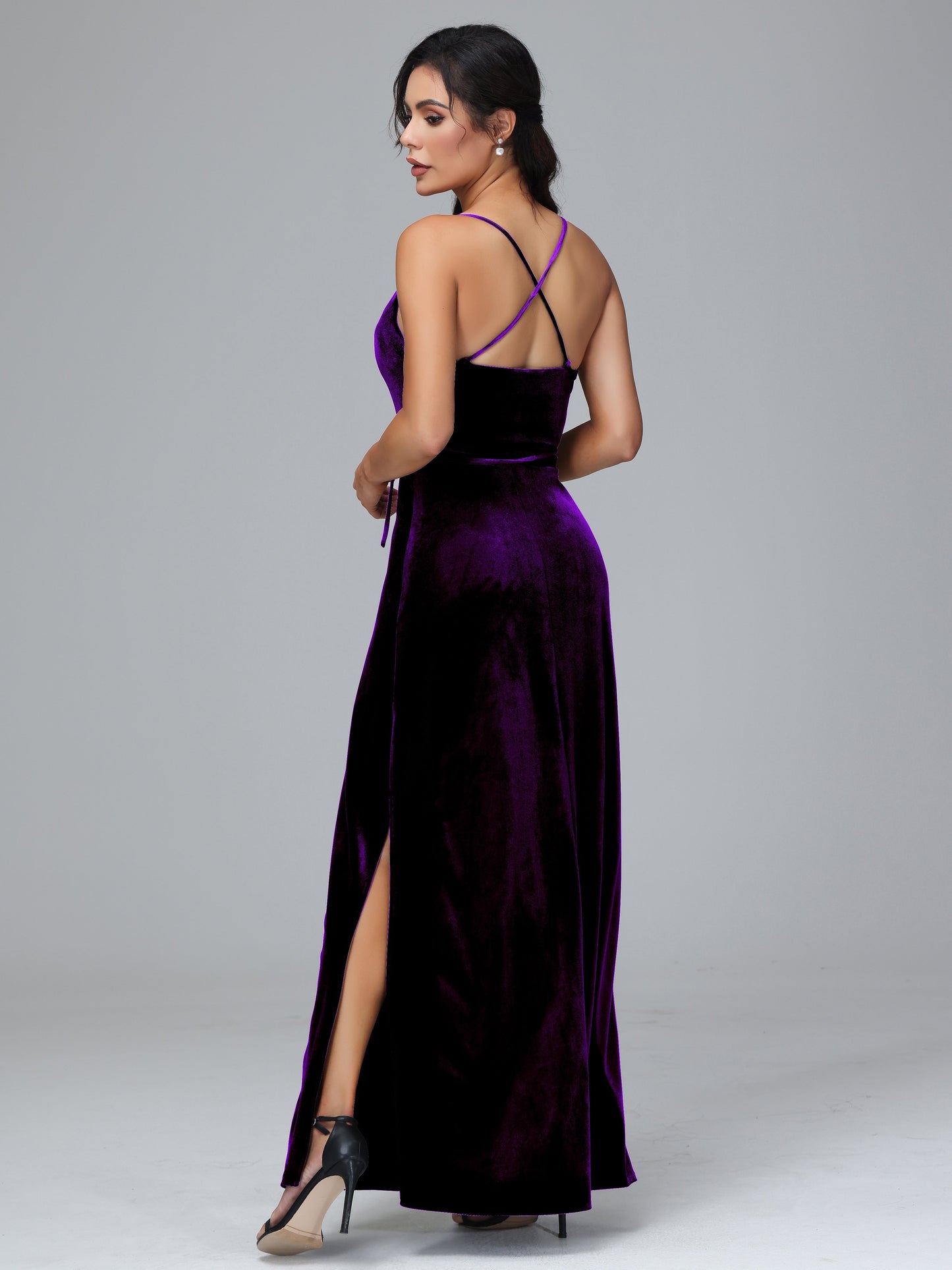 Spaghetti Straps Plus Size Velvet Bridesmaid Dress With Slit