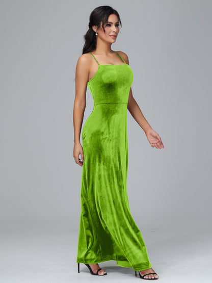 Spaghetti Straps Plus Size Velvet Bridesmaid Dress With Slit