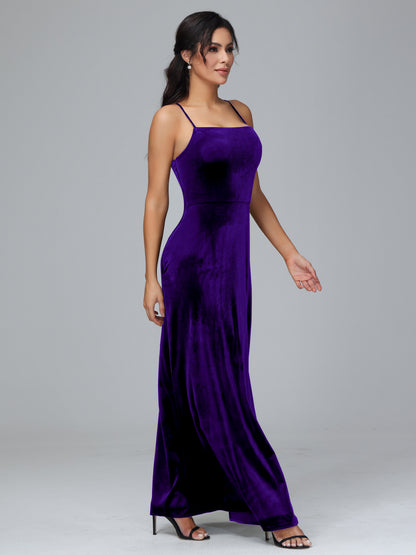 Spaghetti Straps Velvet Bridesmaid Dress With Slit