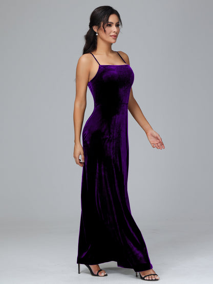 Spaghetti Straps Velvet Bridesmaid Dress With Slit