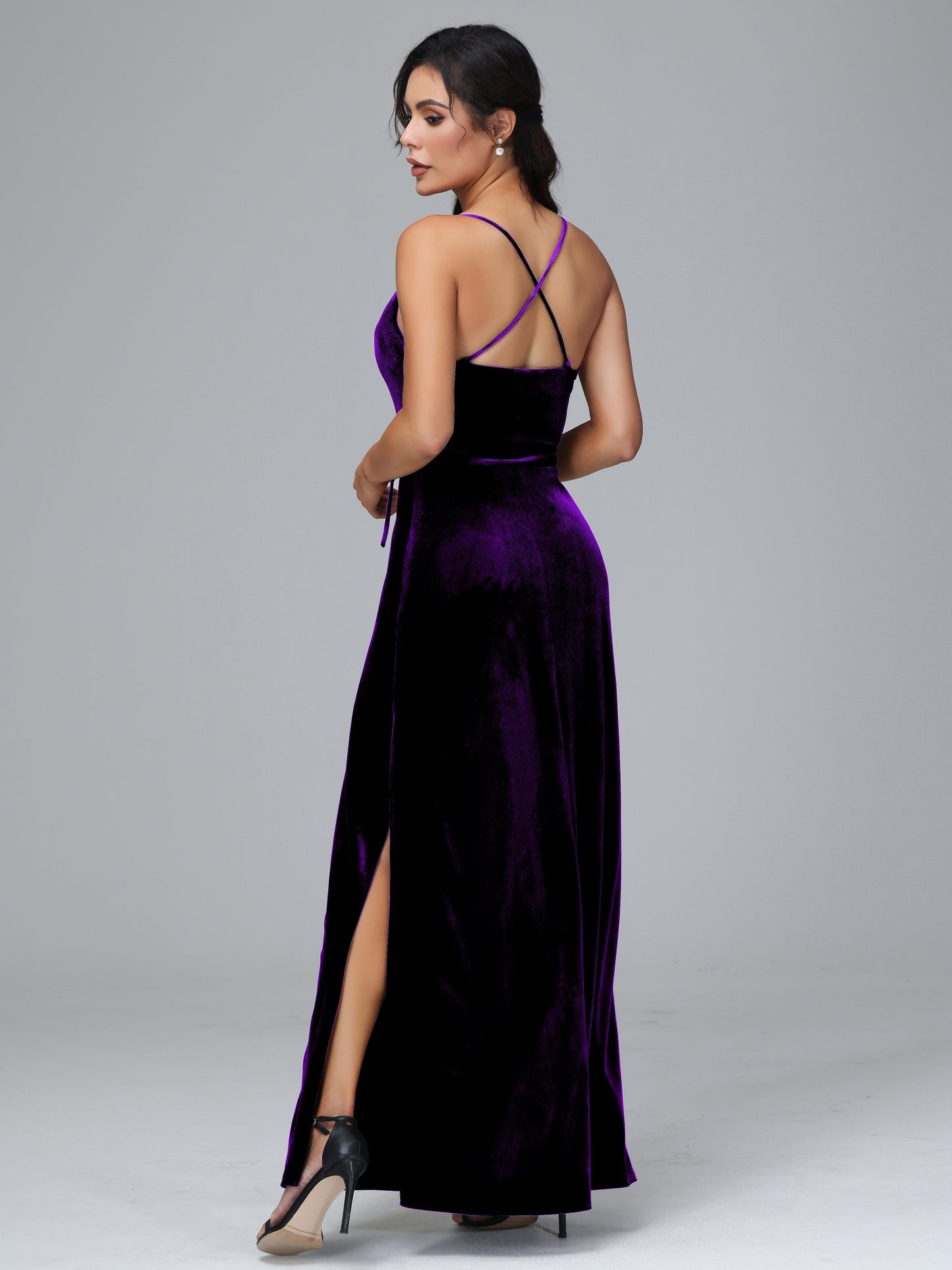Spaghetti Straps Plus Size Velvet Bridesmaid Dress With Slit