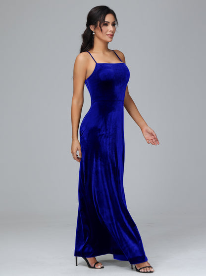 Spaghetti Straps Plus Size Velvet Bridesmaid Dress With Slit