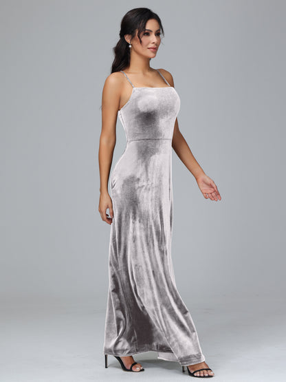 Spaghetti Straps Velvet Bridesmaid Dress With Slit