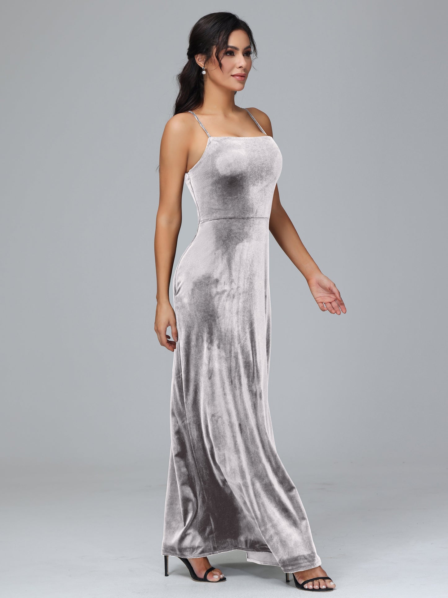Spaghetti Straps Plus Size Velvet Bridesmaid Dress With Slit