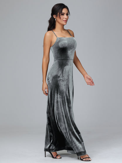Spaghetti Straps Velvet Bridesmaid Dress With Slit