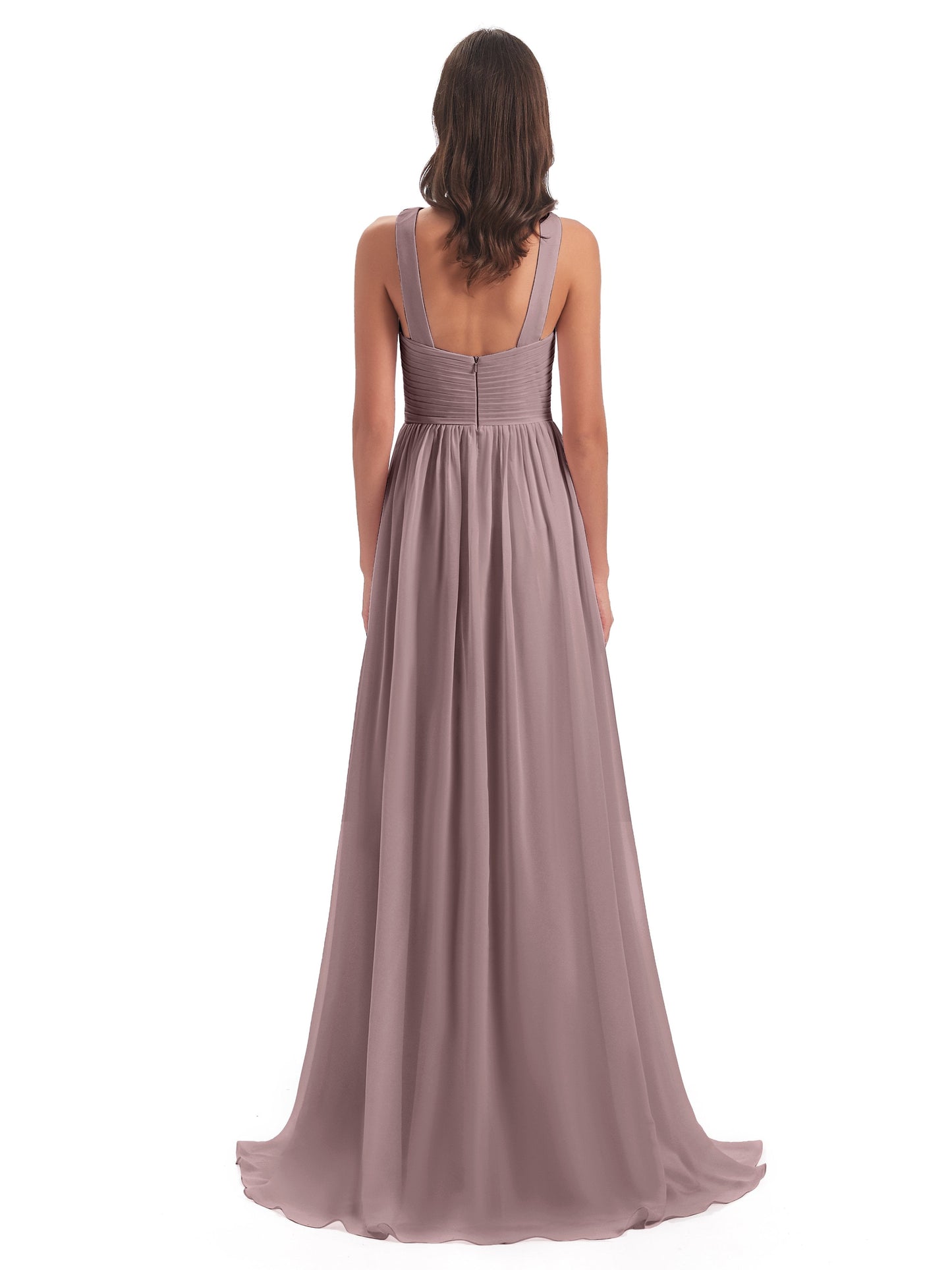 Desiree A-line Sweep Train Chiffon Long Bridesmaid Dresses