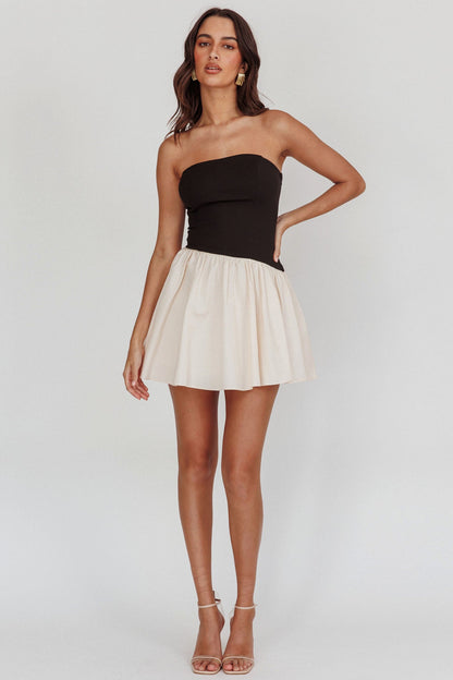 Marzipan Strapless Contrast Mini Dress Black Cream