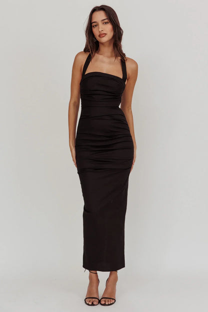 Scout Halterneck Ruched Maxi Dress Black