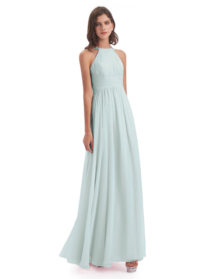 Ellianna Halter Open Back Chiffon Long Bridesmaid Dresses