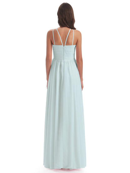 Ellianna Halter Open Back Chiffon Long Bridesmaid Dresses