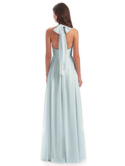 Emily Floor Length V Neck Split Chiffon Bridesmaid Dresses