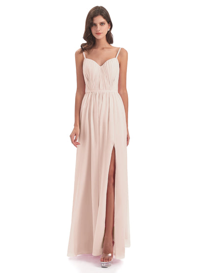 Kiana Spaghetti Straps Open Back Split Chiffon Long Bridesmaid Dresses