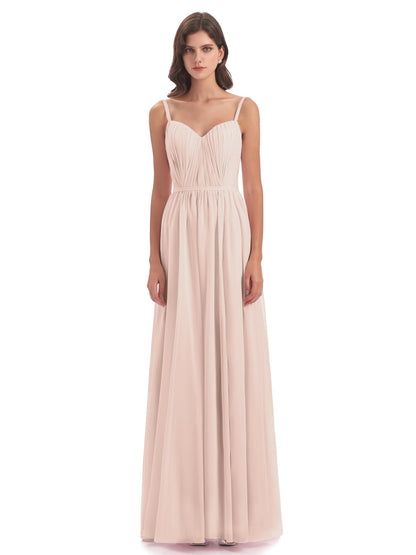 Kiana Spaghetti Straps Open Back Split Chiffon Long Bridesmaid Dresses