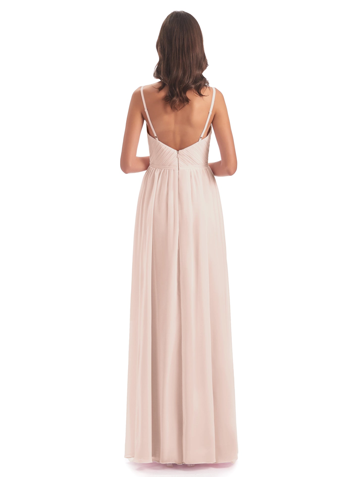 Kiana Spaghetti Straps Open Back Split Chiffon Long Bridesmaid Dresses