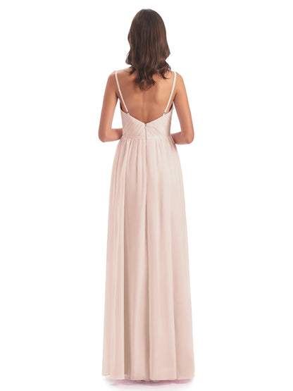 Kiana Spaghetti Straps Open Back Split Chiffon Long Bridesmaid Dresses