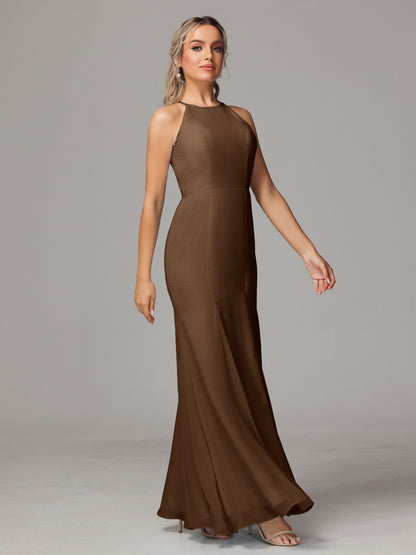 Halter Open Back Chiffon Bridesmaid Dress With Slit