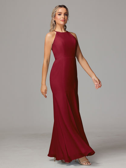 Halter Open Back Chiffon Bridesmaid Dress With Slit