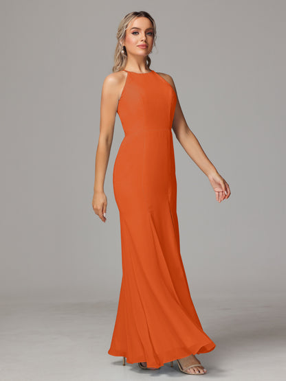 Halter Open Back Chiffon Bridesmaid Dress With Slit