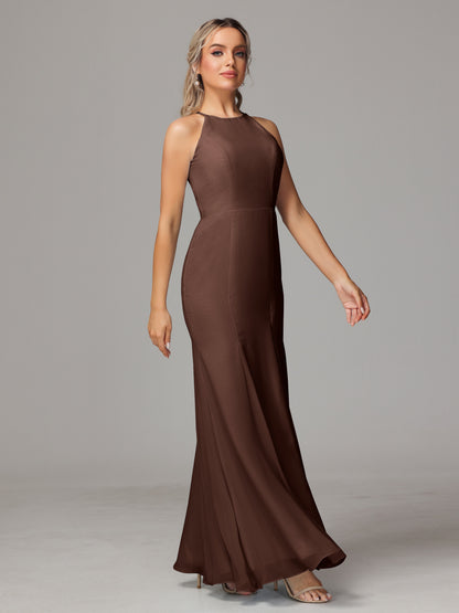 Halter Open Back Chiffon Bridesmaid Dress With Slit