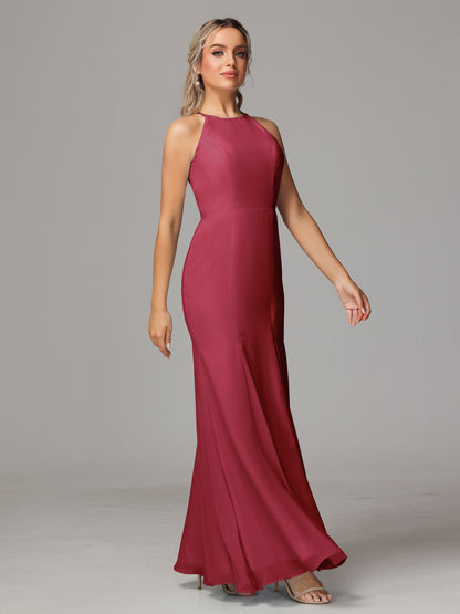 Halter Open Back Chiffon Bridesmaid Dress With Slit