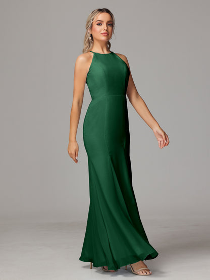 Halter Open Back Chiffon Bridesmaid Dress With Slit