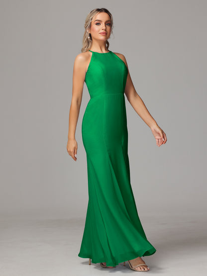 Halter Open Back Chiffon Bridesmaid Dress With Slit
