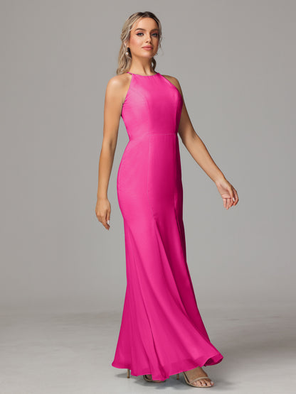 Halter Open Back Chiffon Bridesmaid Dress With Slit
