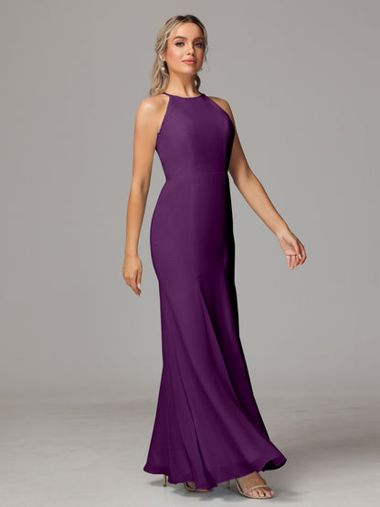 Halter Open Back Chiffon Bridesmaid Dress With Slit