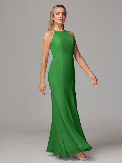 Halter Open Back Chiffon Bridesmaid Dress With Slit