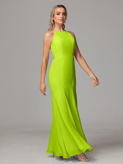 Halter Open Back Chiffon Bridesmaid Dress With Slit