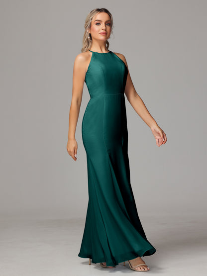 Halter Open Back Chiffon Bridesmaid Dress With Slit