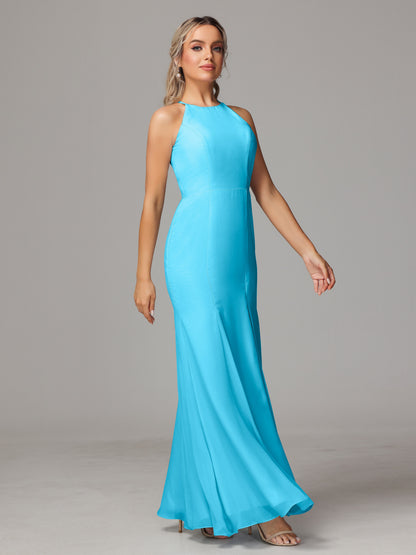 Halter Open Back Chiffon Bridesmaid Dress With Slit