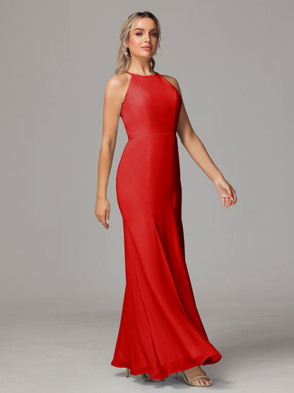 Halter Open Back Chiffon Bridesmaid Dress With Slit