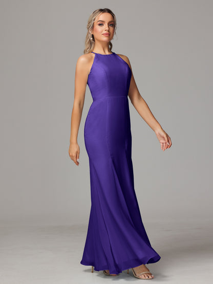Halter Open Back Chiffon Bridesmaid Dress With Slit
