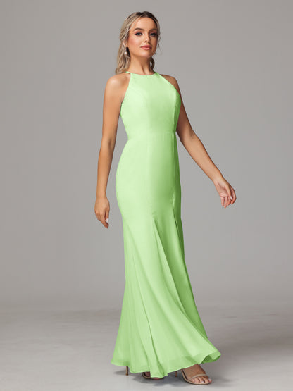 Halter Open Back Chiffon Bridesmaid Dress With Slit