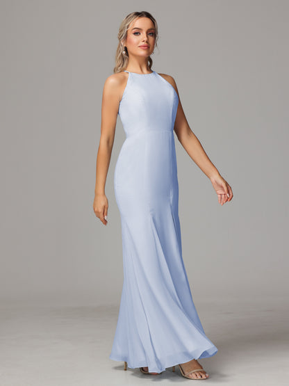 Halter Open Back Chiffon Bridesmaid Dress With Slit