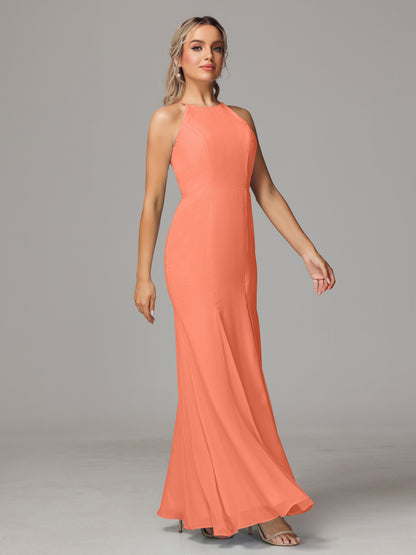 Halter Open Back Chiffon Bridesmaid Dress With Slit