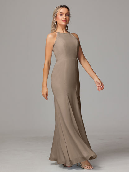Halter Open Back Chiffon Bridesmaid Dress With Slit