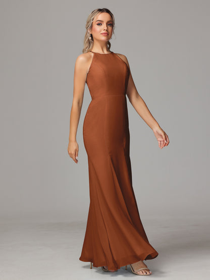 Halter Open Back Chiffon Bridesmaid Dress With Slit
