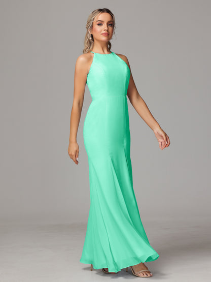 Halter Open Back Chiffon Bridesmaid Dress With Slit