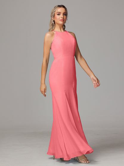 Halter Open Back Chiffon Bridesmaid Dress With Slit